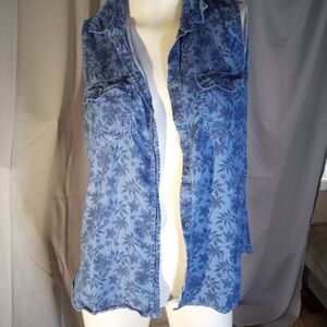 Buffalo David Bitton Blue Floral Denim Vest